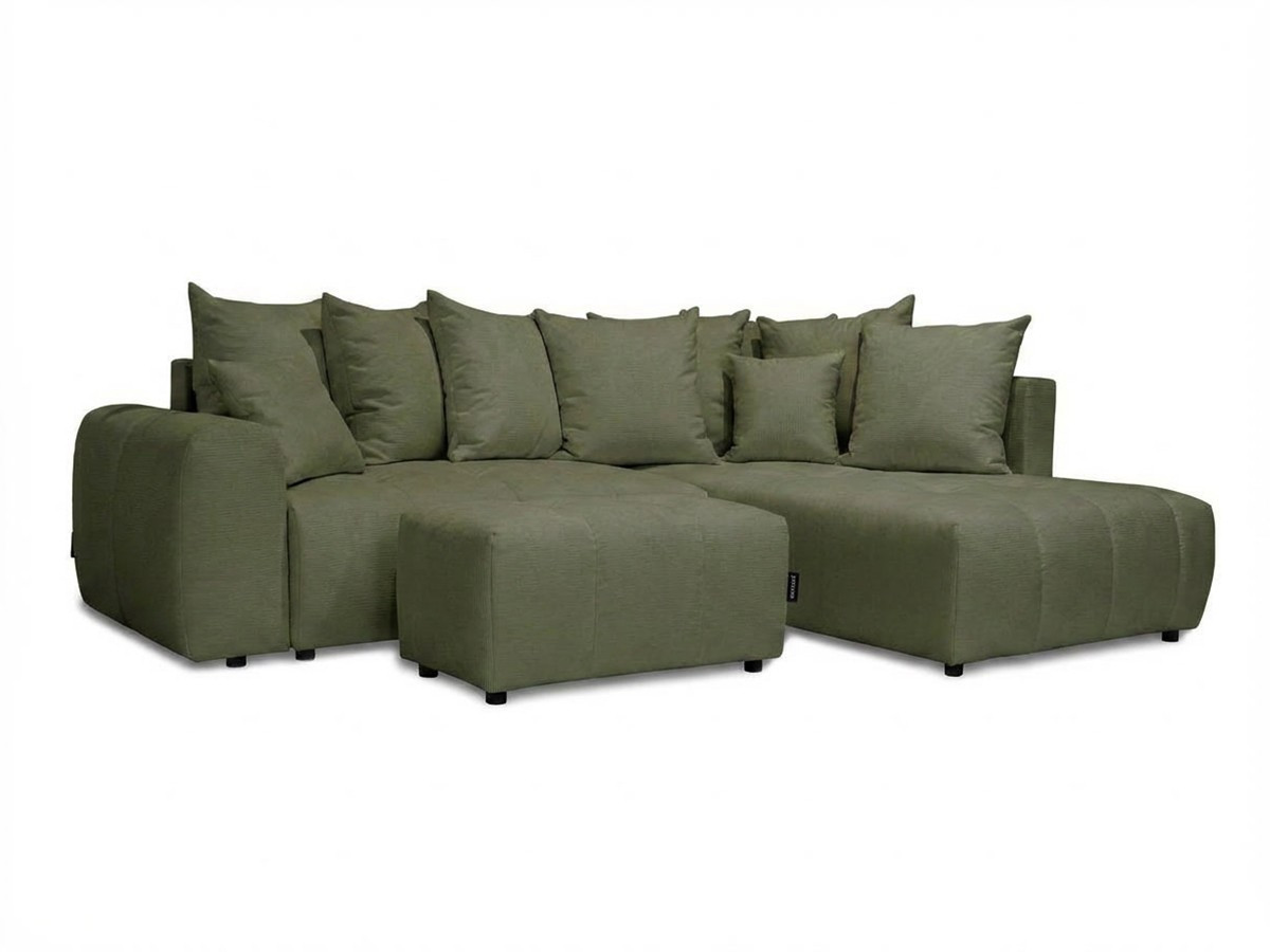 Canapé d'angle L convertible coffre ROXELANE chiné avec pouf vert — vue 3