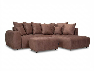 Canapé d'angle L convertible coffre ROXELANE tissu chiné avec pouf