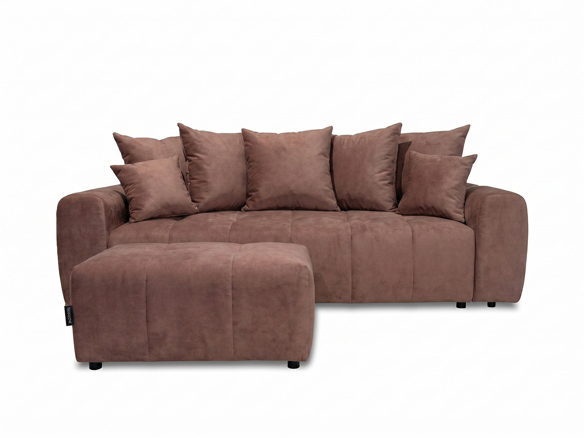 Canapé 3 places convertible ROXELANE chiné avec pouf rouge — vue 3