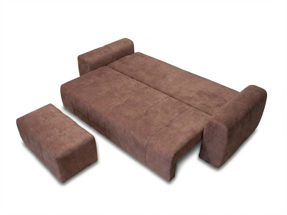 Canapé 3 places convertible ROXELANE chiné avec pouf rouge — vue 5