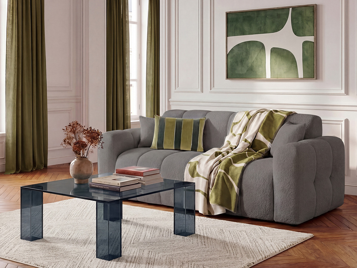 Canapé droit convertible 3 places BRADLEY bouclette gris foncé