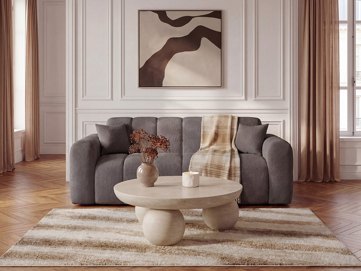 Canapé droit convertible 3 places BRADLEY bouclette marron — vue 4