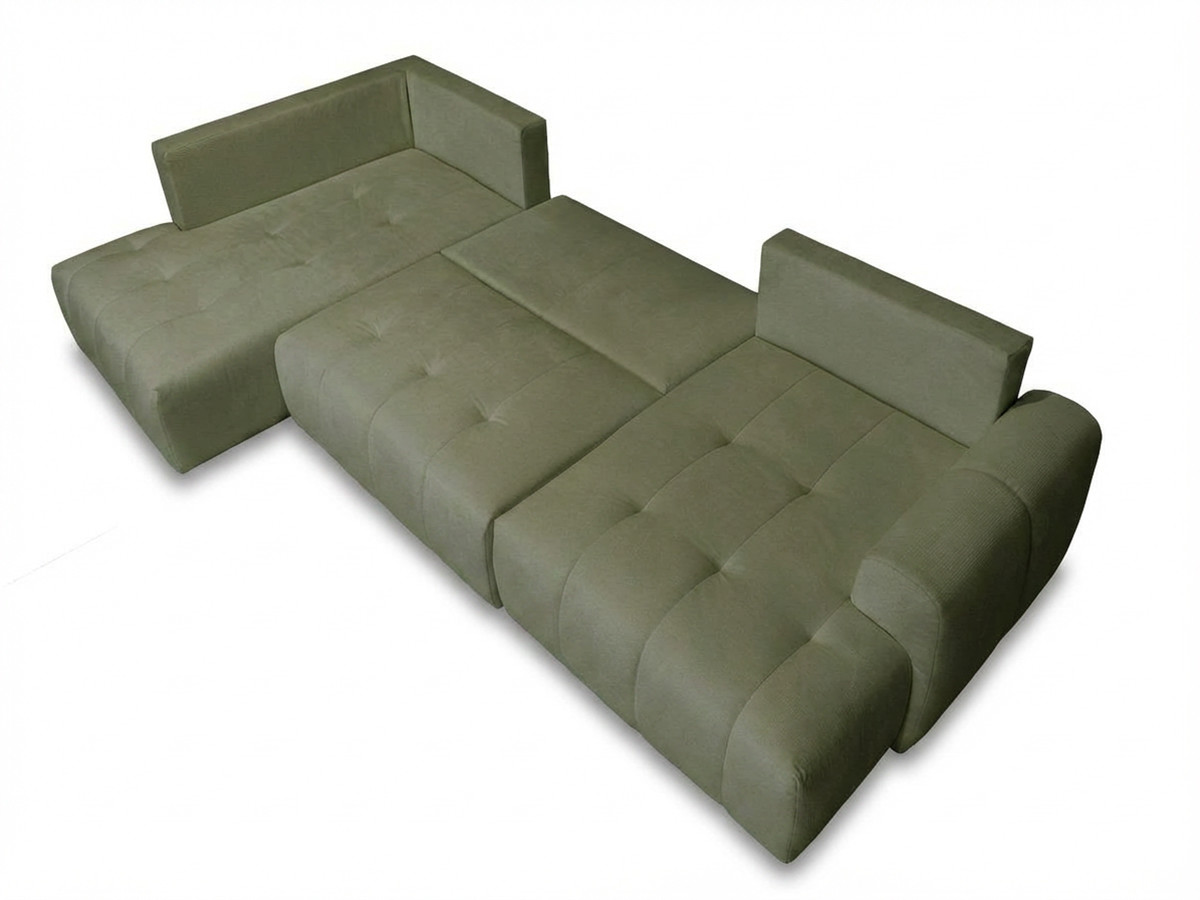 Canapé panoramique convertible ROXELANE chiné avec pouf vert — vue 6