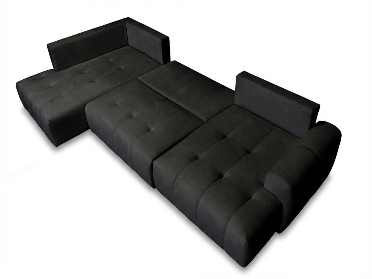 Canapé panoramique convertible ROXELANE chiné avec pouf gris foncé — vue 6