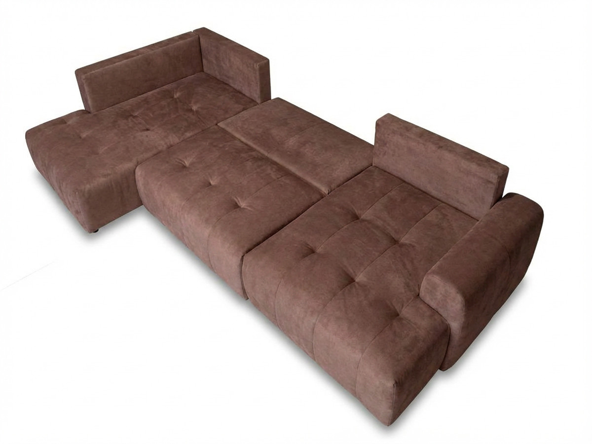 Canapé panoramique convertible ROXELANE chiné avec pouf rouge — vue 6