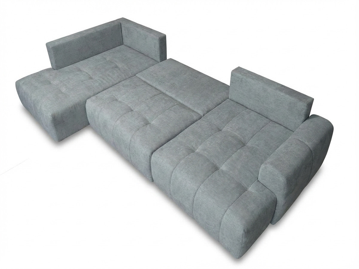 Canapé panoramique convertible ROXELANE chiné avec pouf gris clair — vue 6