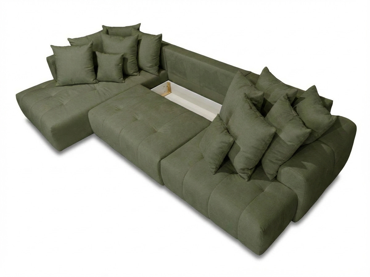 Canapé panoramique convertible ROXELANE chiné avec pouf vert — vue 5