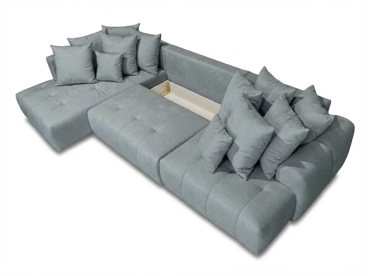 Canapé panoramique convertible ROXELANE chiné avec pouf gris clair — vue 5