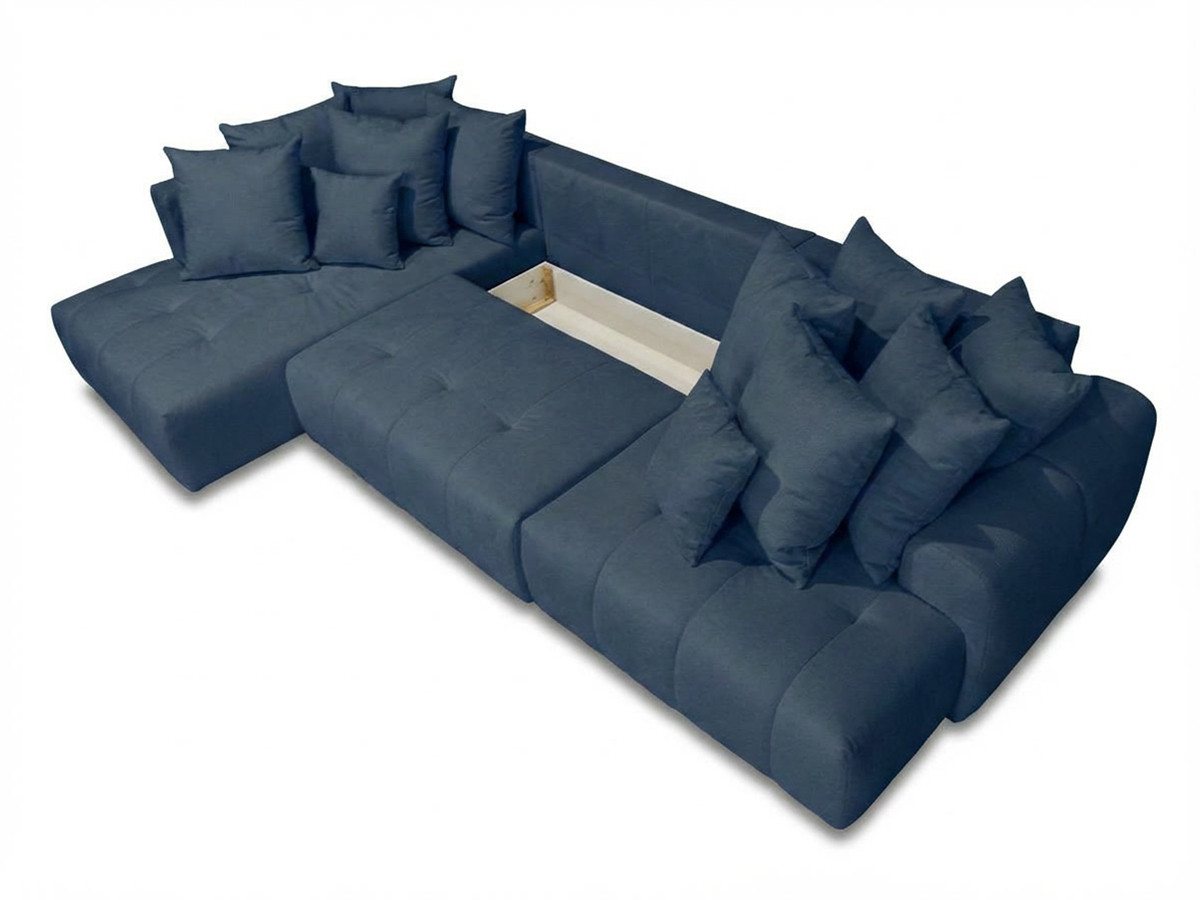 Canapé panoramique convertible ROXELANE chiné avec pouf bleu foncé — vue 5