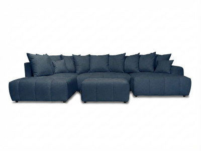 Canapé panoramique convertible ROXELANE tissu chiné avec pouf