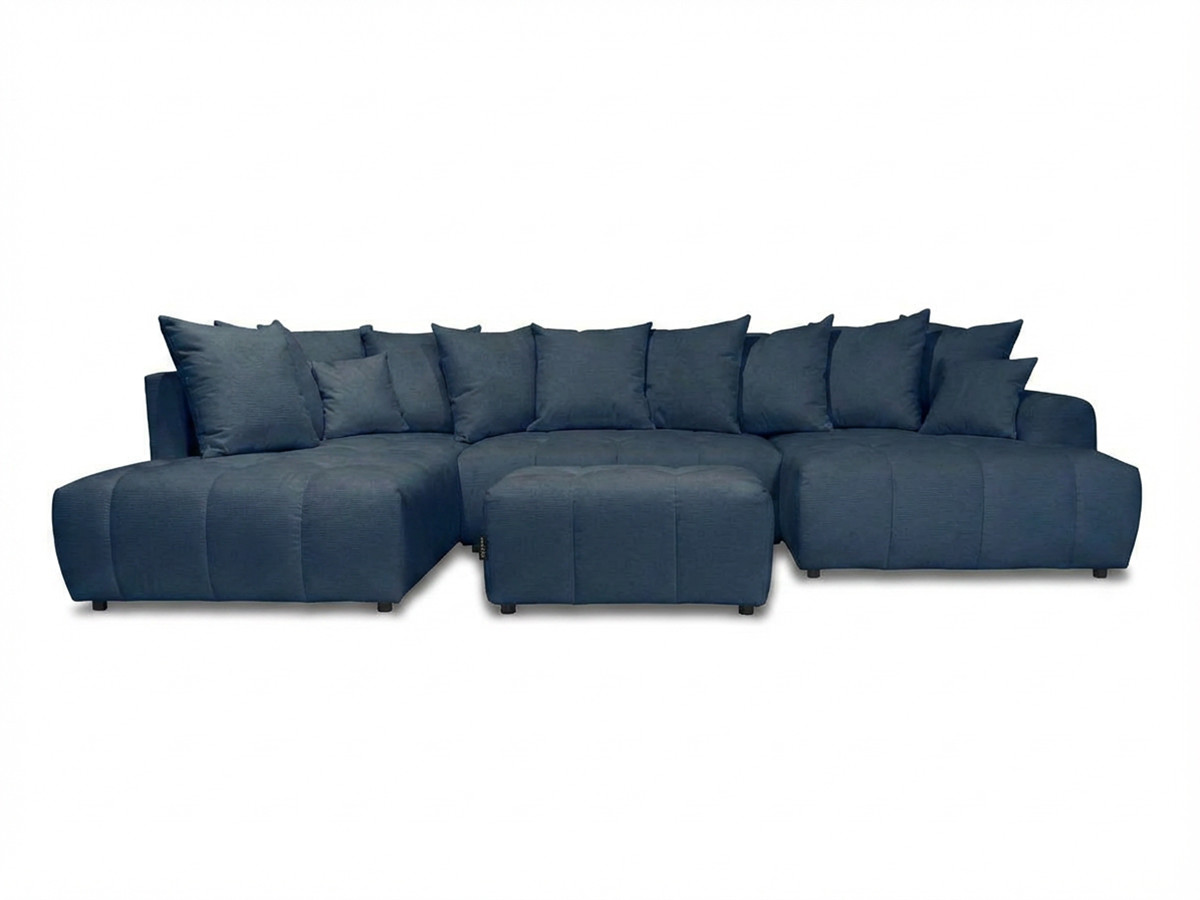 Canapé panoramique convertible ROXELANE chiné avec pouf bleu foncé — vue 3