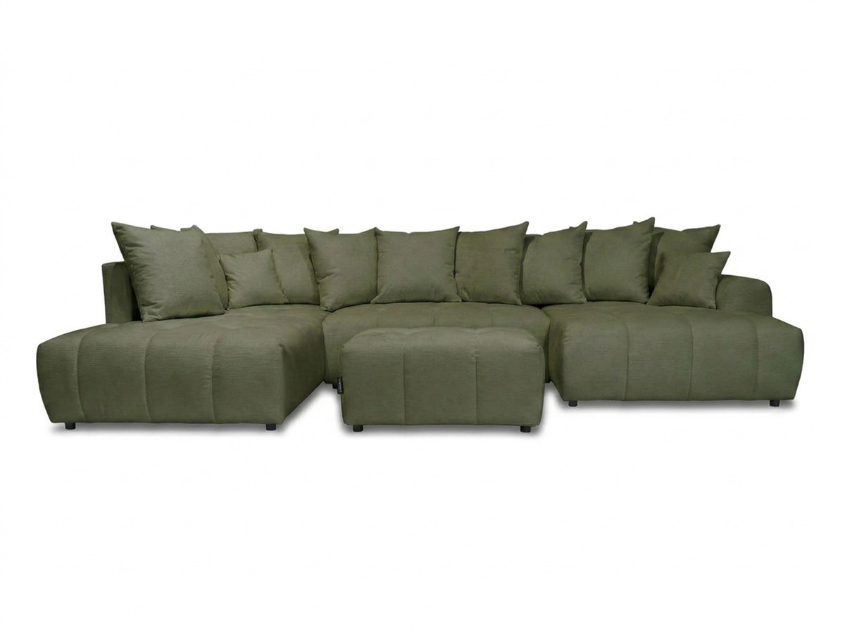 Canapé panoramique convertible ROXELANE chiné avec pouf vert — vue 3