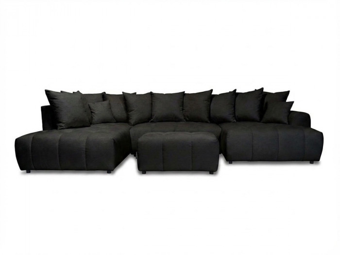 Canapé panoramique convertible ROXELANE tissu chiné avec pouf