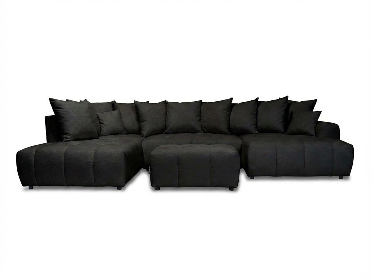 Canapé panoramique convertible ROXELANE chiné avec pouf gris foncé — vue 3