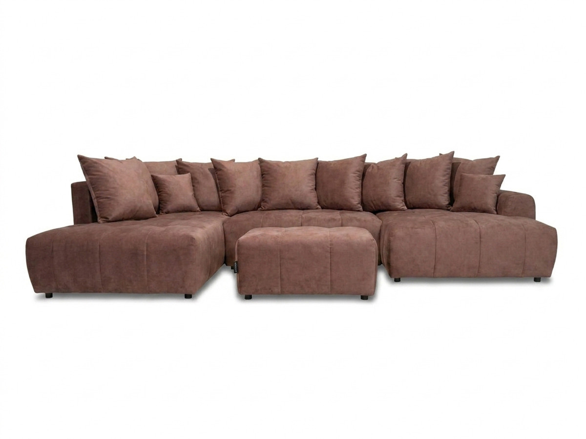 Canapé panoramique convertible ROXELANE chiné avec pouf rouge — vue 3