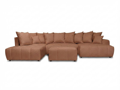 Canapé panoramique convertible ROXELANE tissu chiné avec pouf