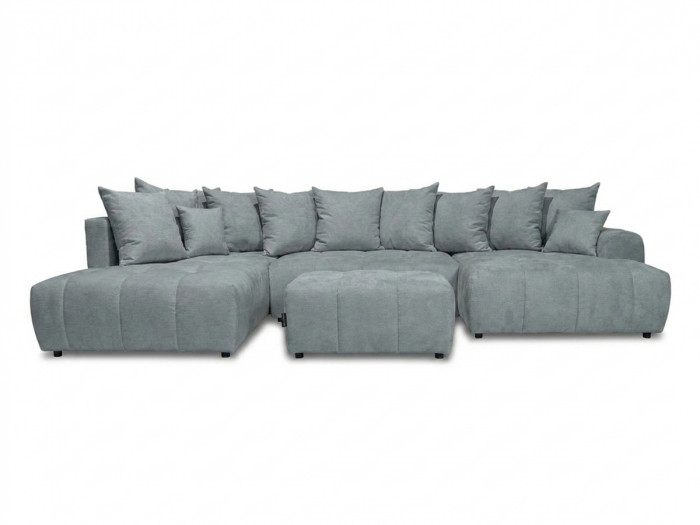 Canapé panoramique convertible ROXELANE tissu chiné avec pouf