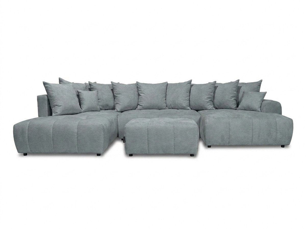 Canapé panoramique convertible ROXELANE chiné avec pouf gris clair — vue 3