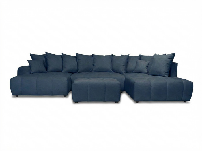 Canapé panoramique convertible ROXELANE tissu chiné avec pouf