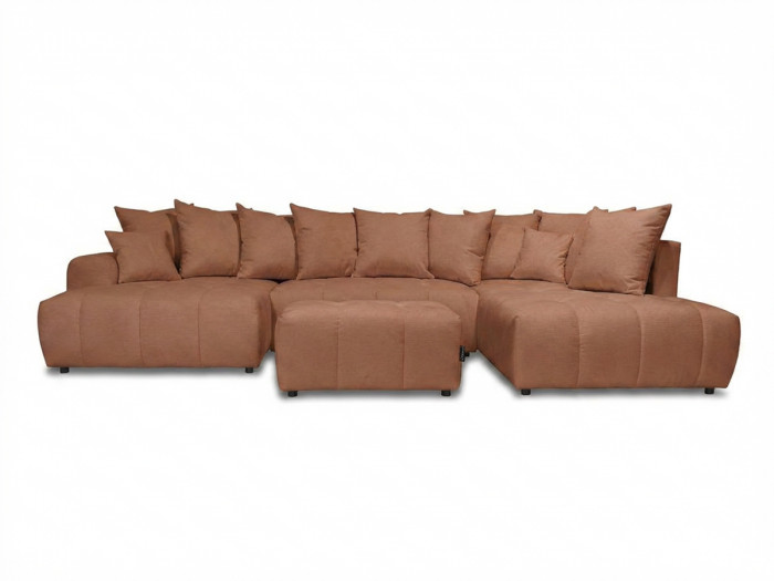 Canapé panoramique convertible ROXELANE tissu chiné avec pouf
