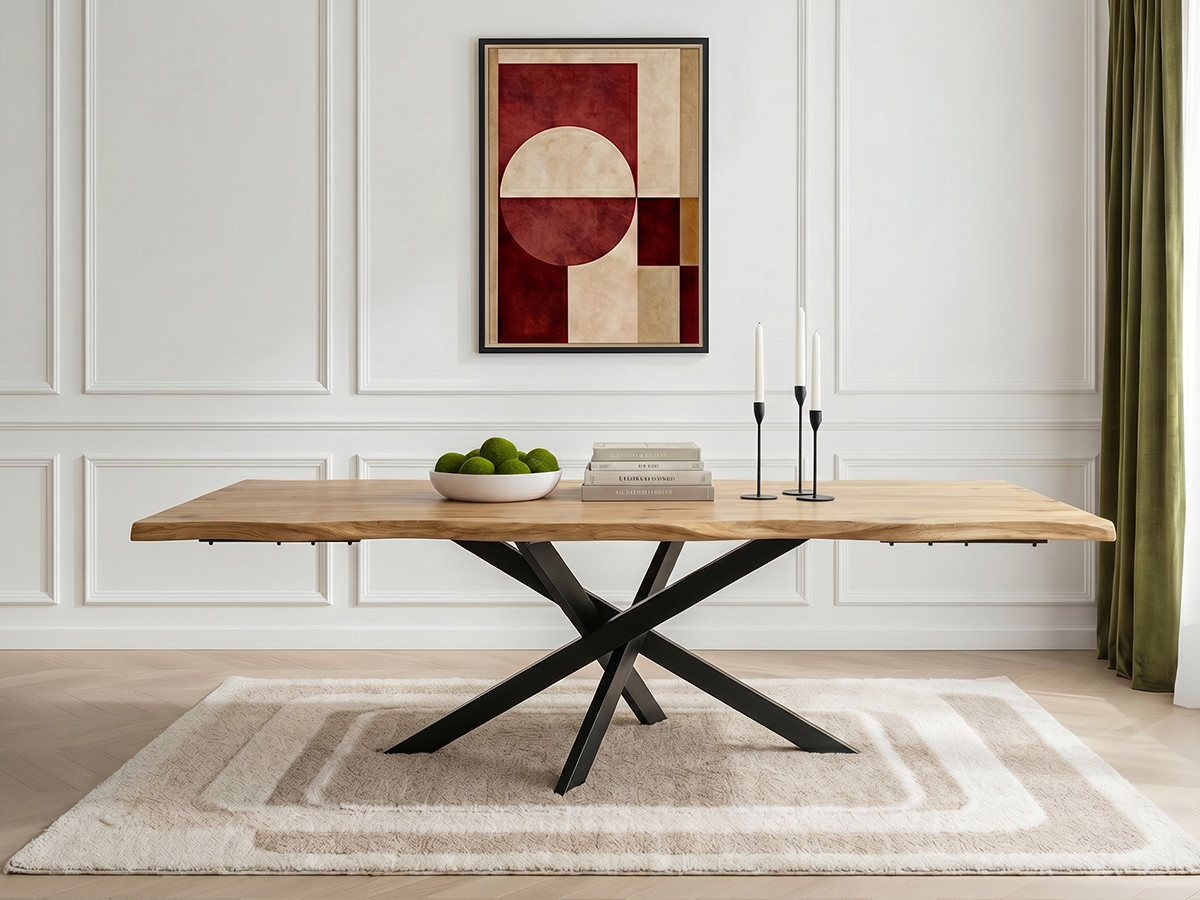 Table à manger extensible 200 à 280 cm ALIZEE chêne massif et pied étoile