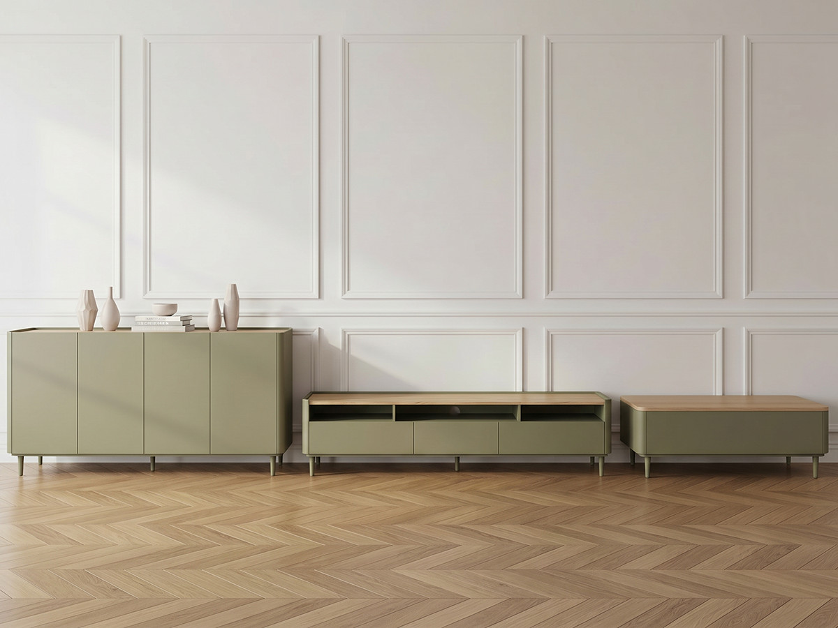 Ensemble ANYRA avec buffet 200 cm + meuble TV 200 cm + table basse avec tiroirs pieds en bois massif