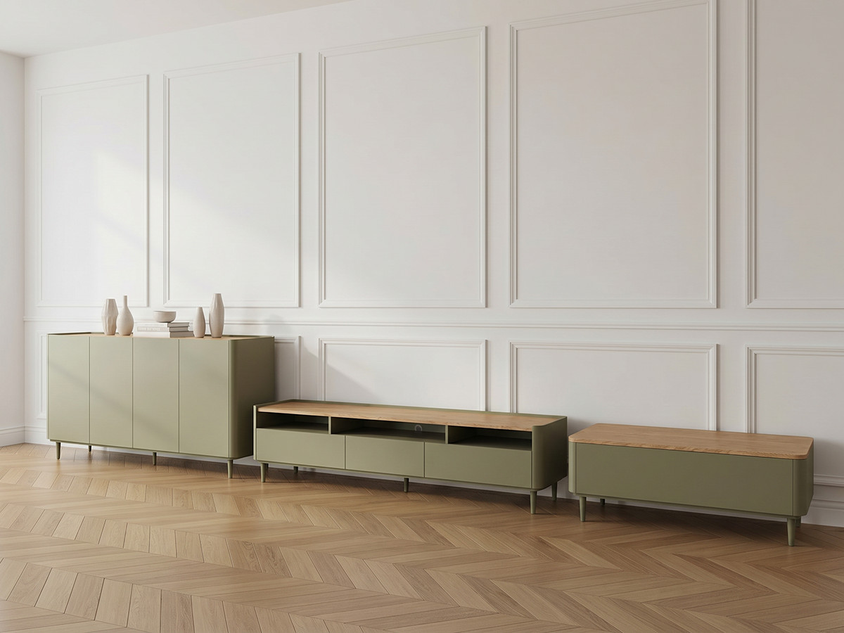 Ensemble ANYRA avec buffet 200 cm + meuble TV 200 cm + table basse avec tiroirs pieds en bois massif