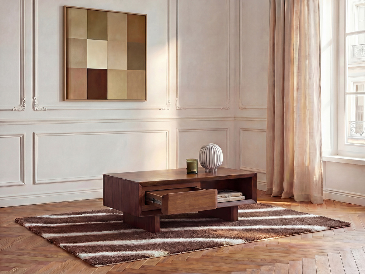 Table basse 1 tiroir BELLECOUR bois massif de manguier
