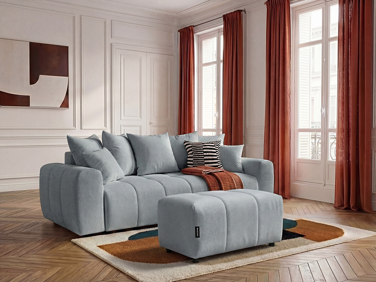 Canapé 3 places convertible ROXELANE chiné avec pouf gris clair