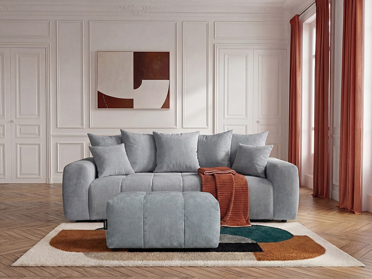 Canapé 3 places convertible ROXELANE chiné avec pouf gris clair — vue 4