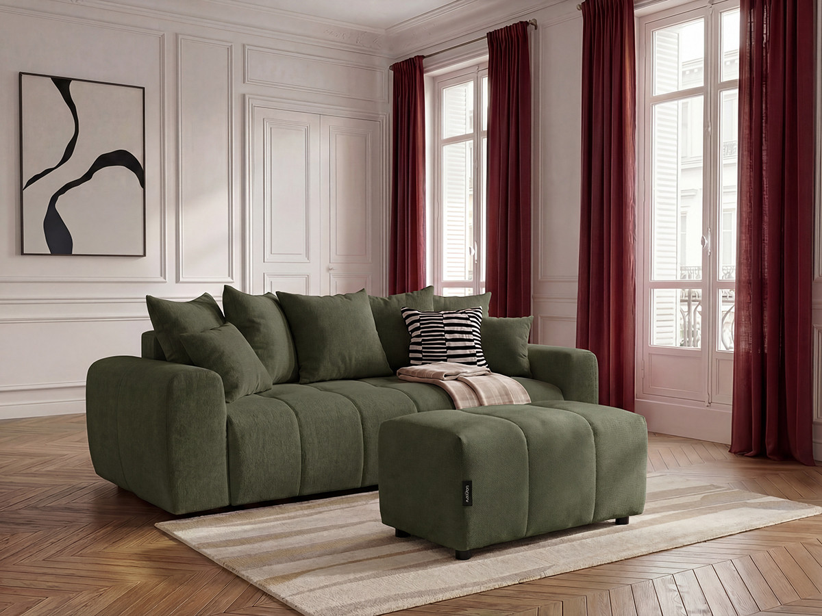 Canapé 3 places convertible ROXELANE chiné avec pouf vert