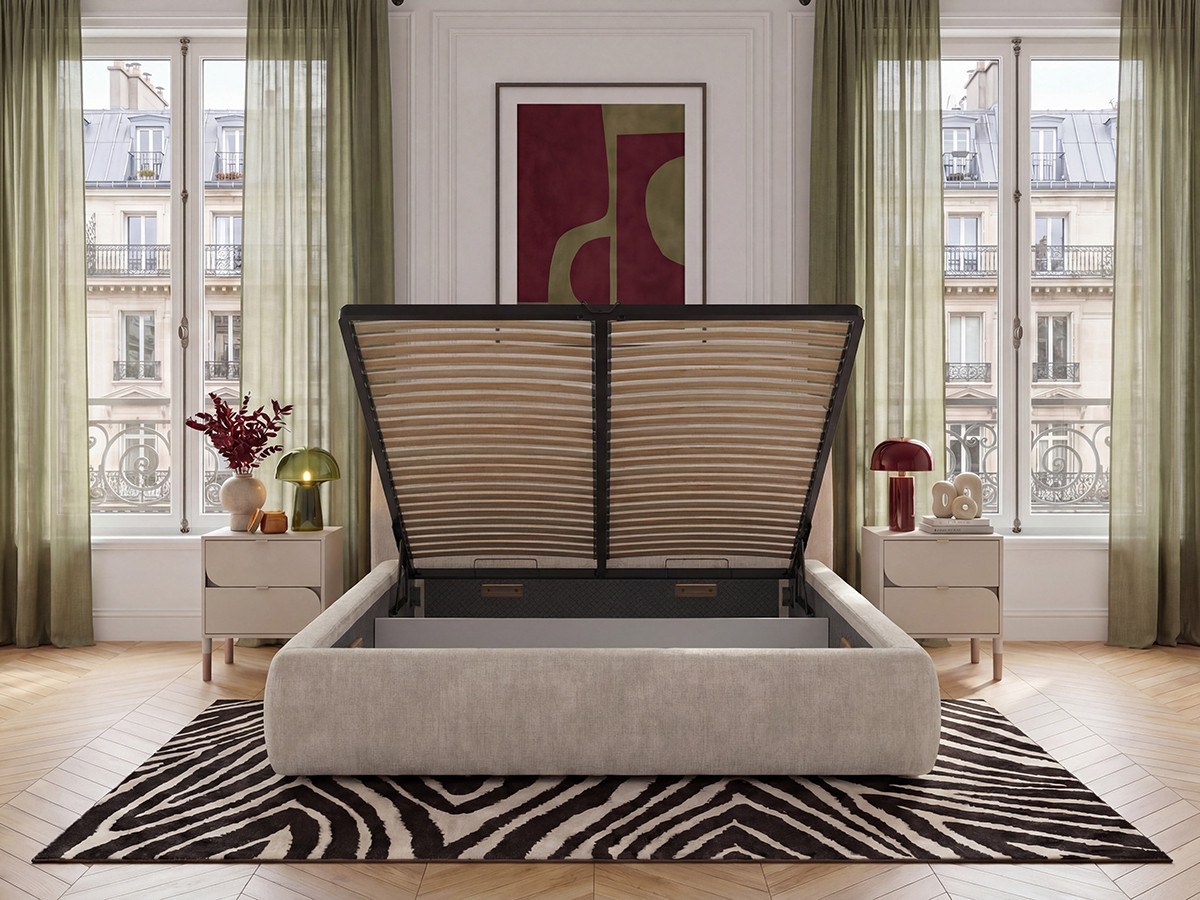 Lit coffre ELIXA texturé beige — vue 5