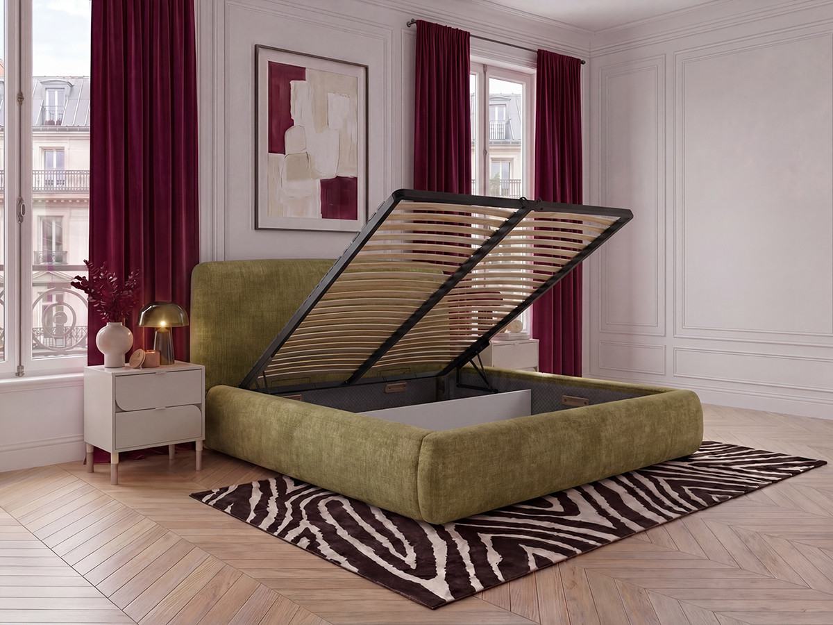 Lit coffre ELIXA texturé vert — vue 5