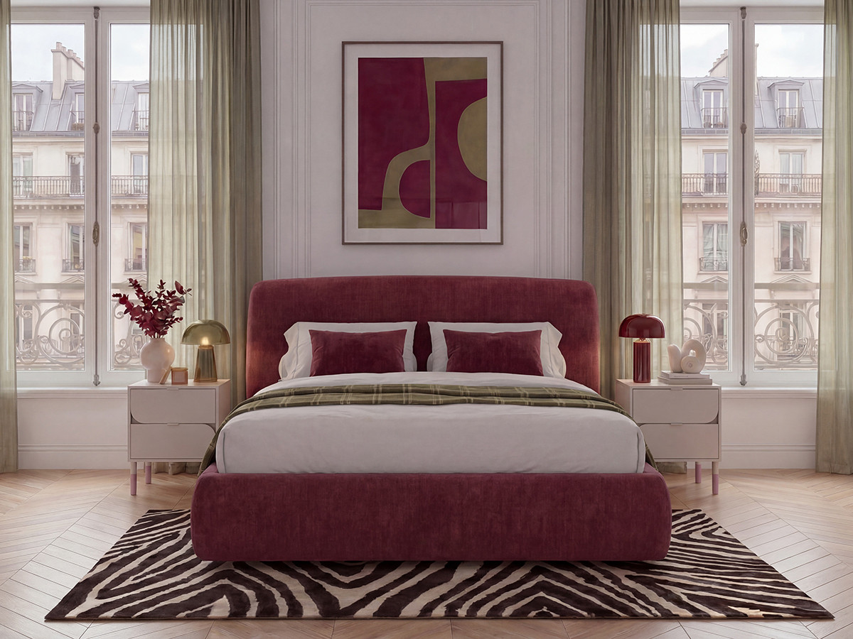 Lit coffre ELIXA texturé rouge