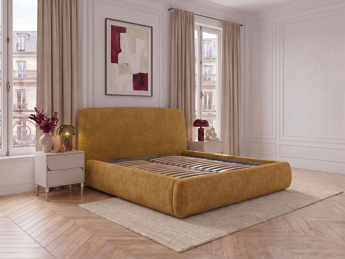 Boxspringbed ELIXA met opbergruimte in getextureerde stof