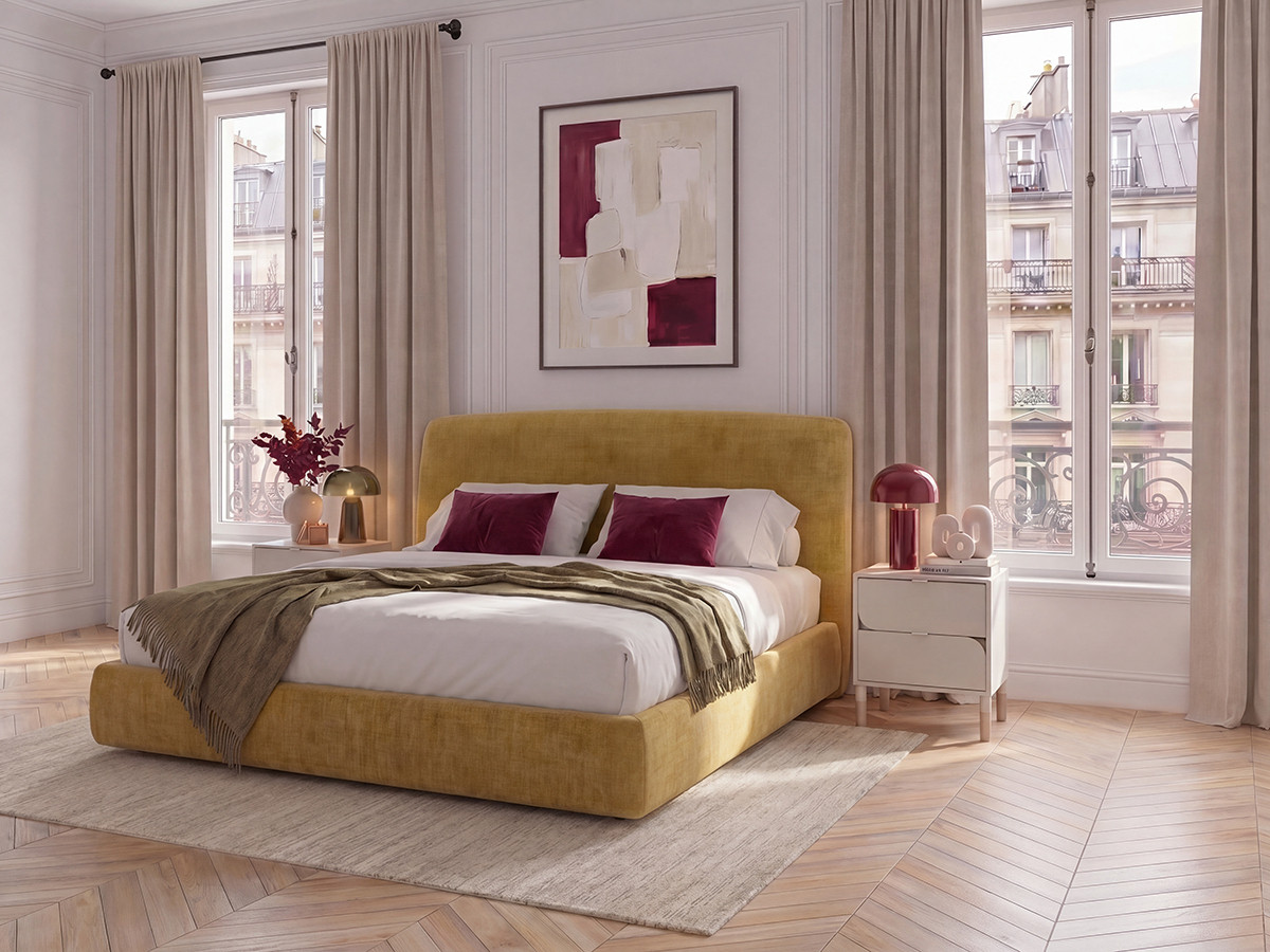 Lit coffre ELIXA texturé jaune — vue 4