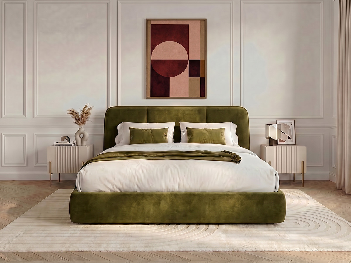 Lit coffre MOONA velours lisse vert
