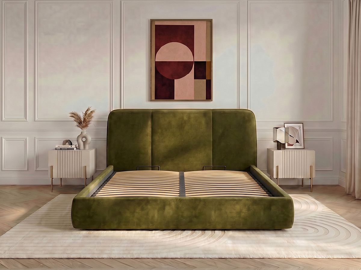Lit coffre MOONA velours lisse vert — vue 6
