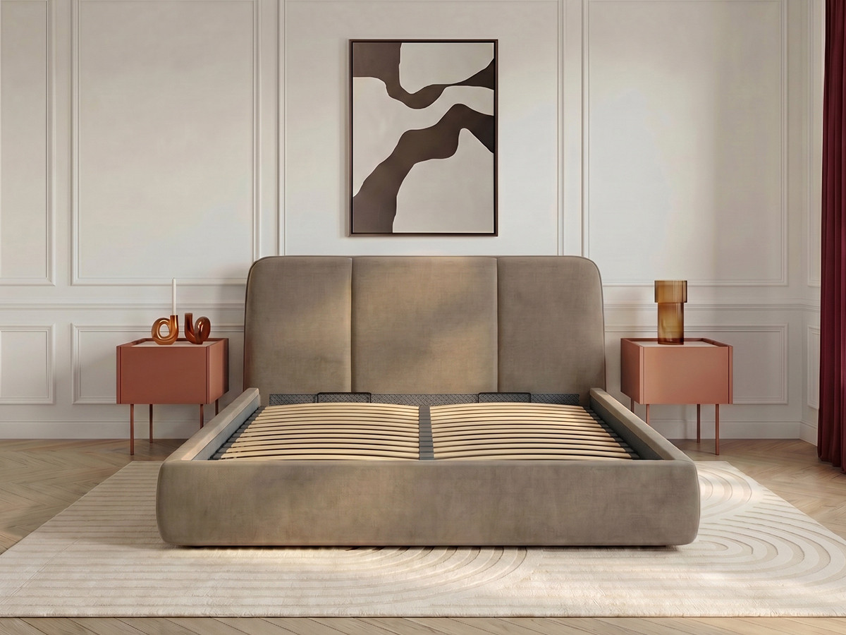 Lit coffre MOONA velours lisse beige — vue 6