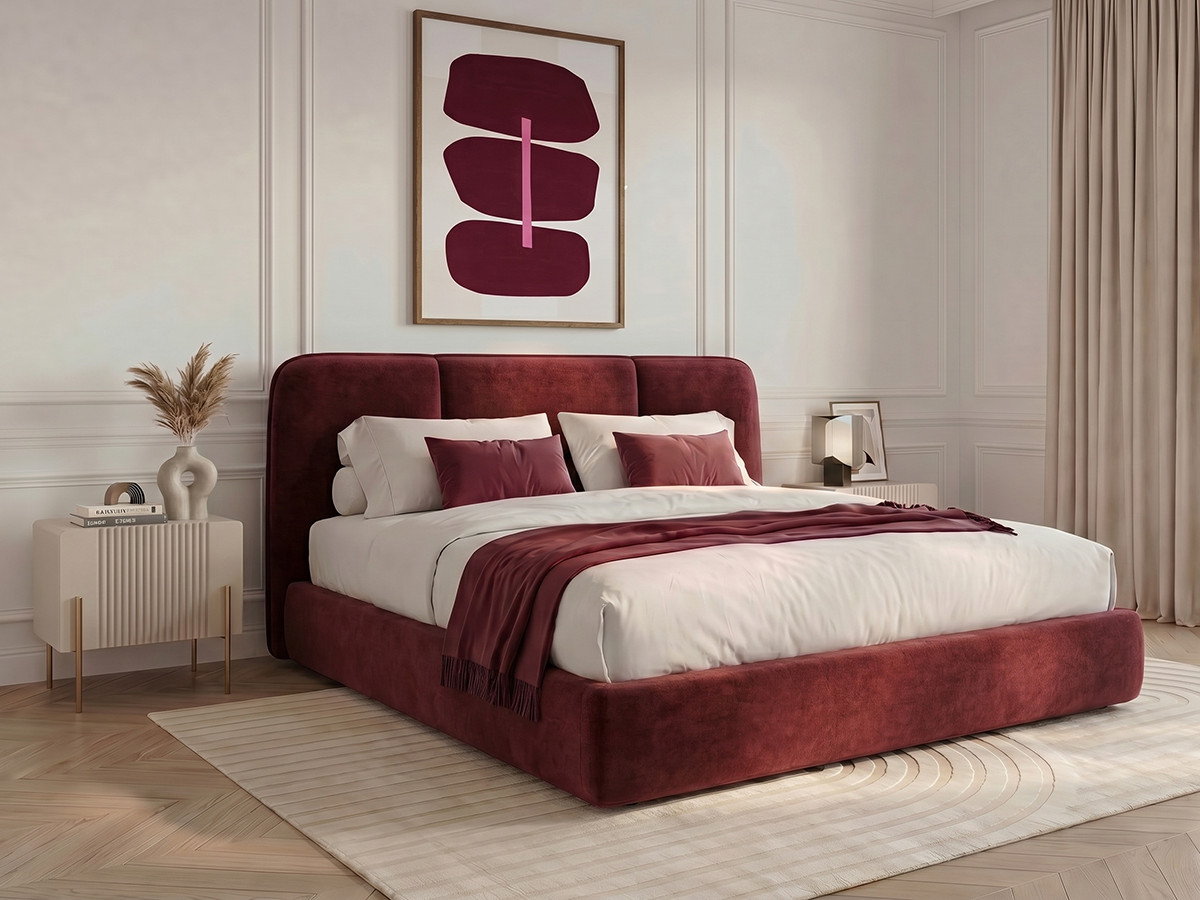 Lit coffre MOONA velours lisse rouge — vue 4