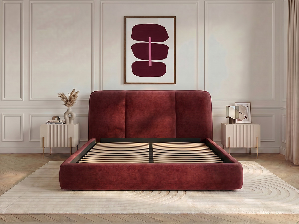 Lit coffre MOONA velours lisse rouge — vue 6