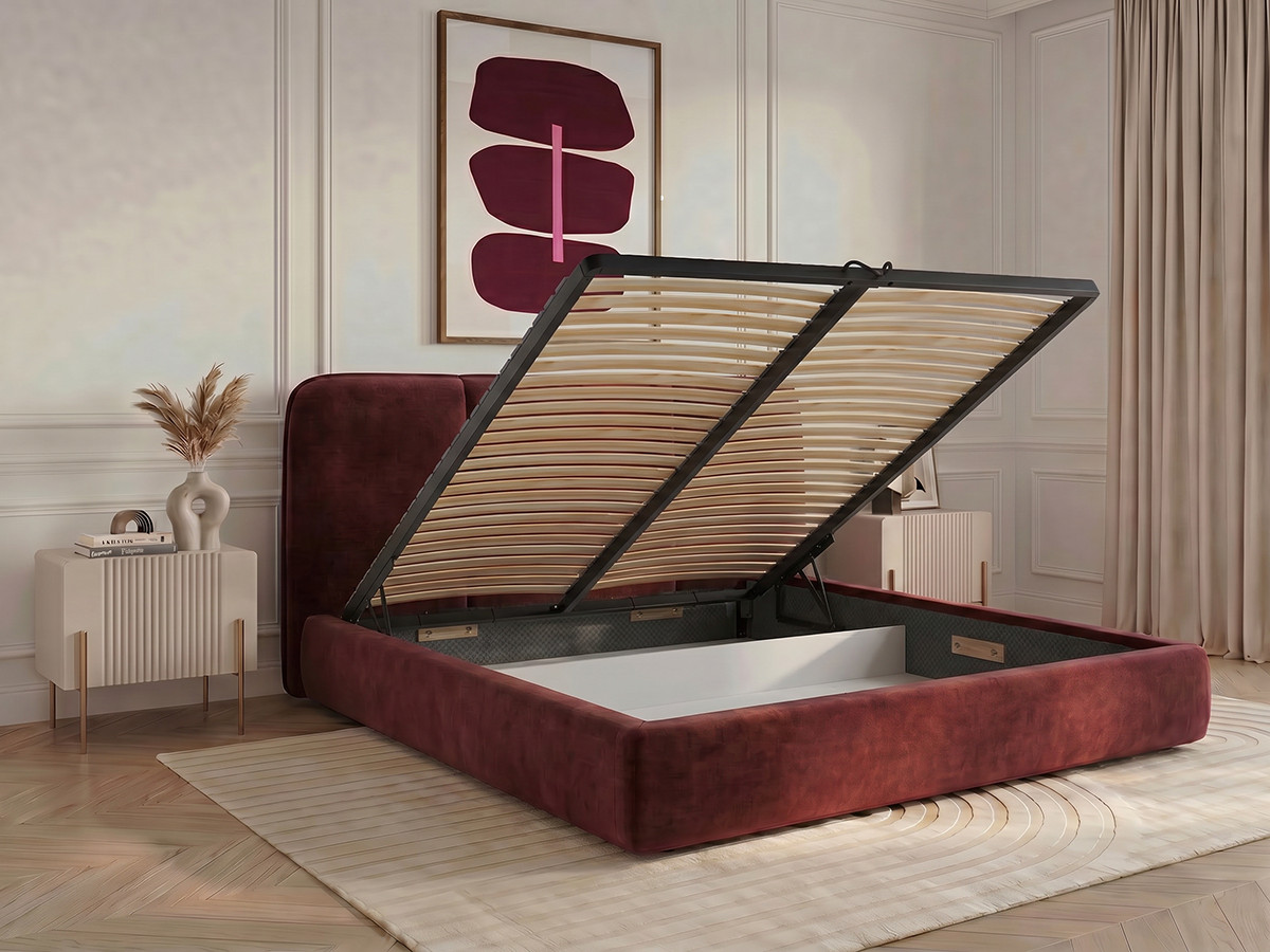 Lit coffre MOONA velours lisse rouge — vue 5