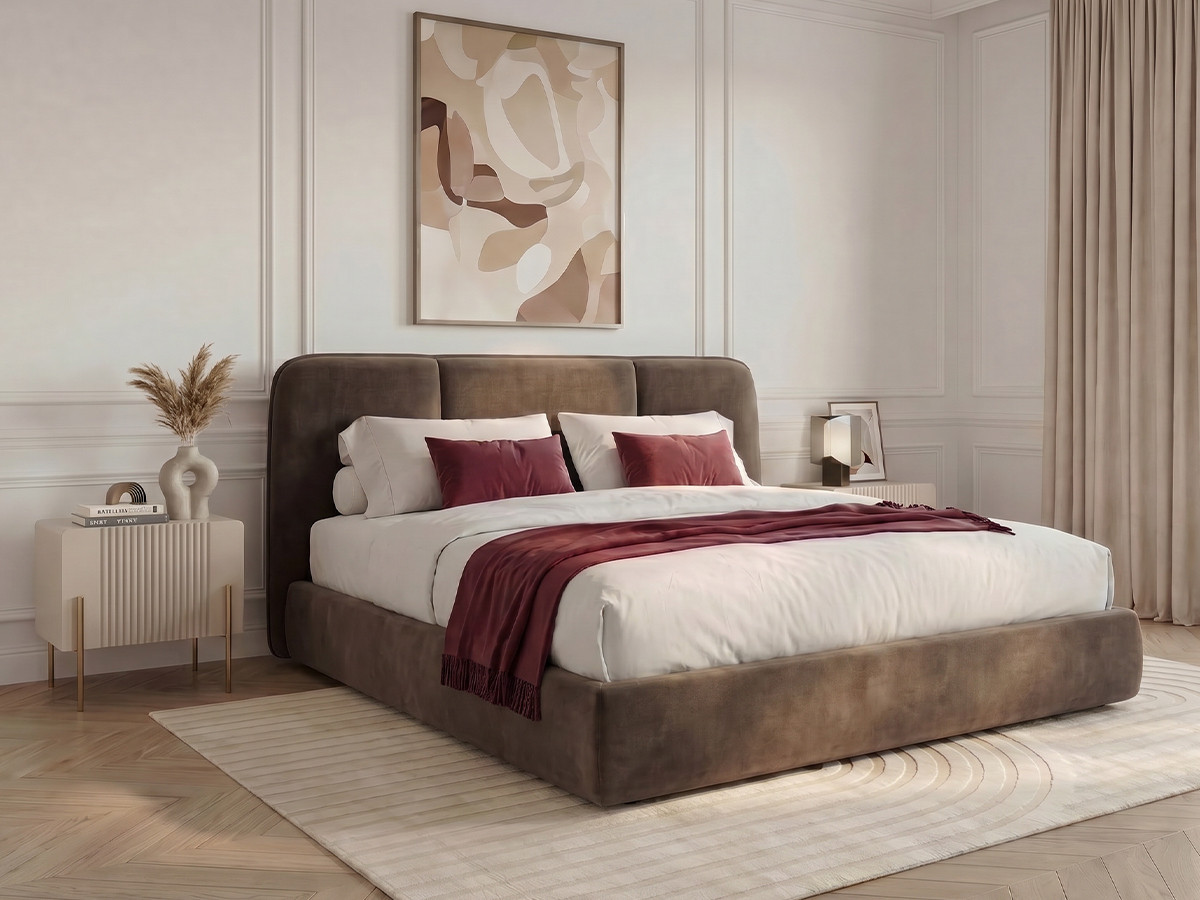Lit coffre MOONA velours lisse marron — vue 4