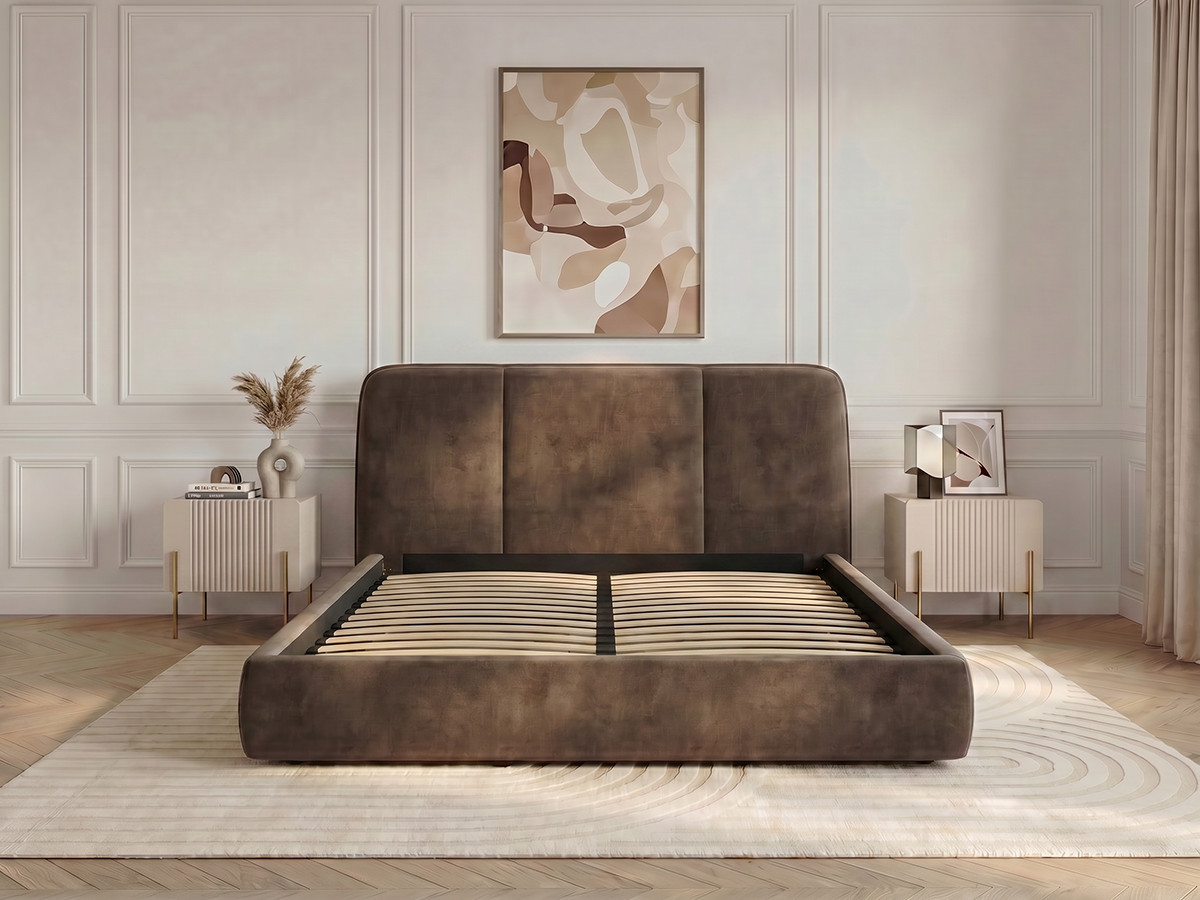 Lit coffre MOONA velours lisse marron — vue 6