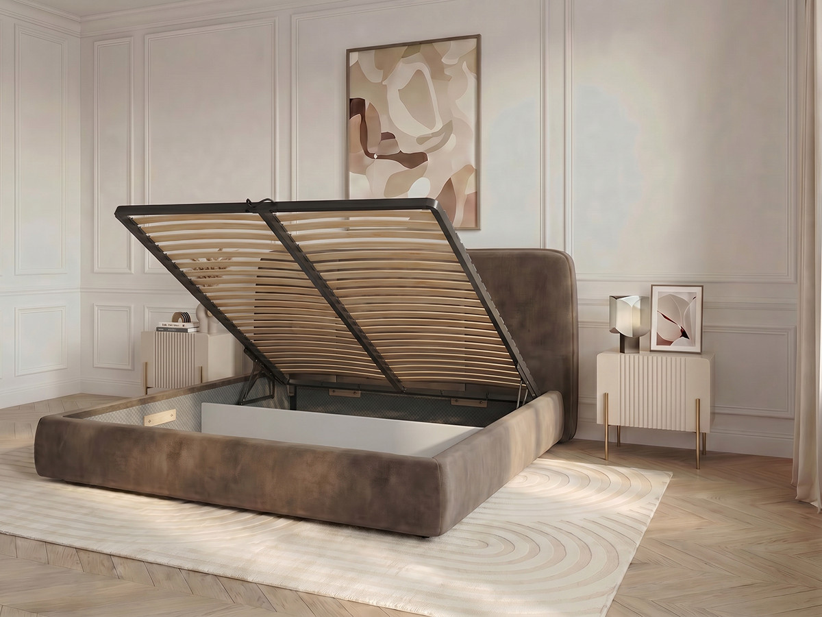 Lit coffre MOONA velours lisse marron — vue 5