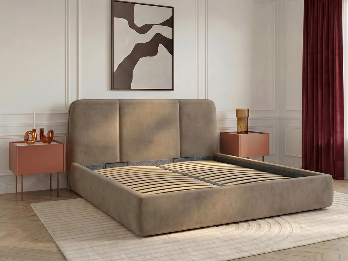 Elektrisch bed met opbergruimte MOONA in glad fluweel