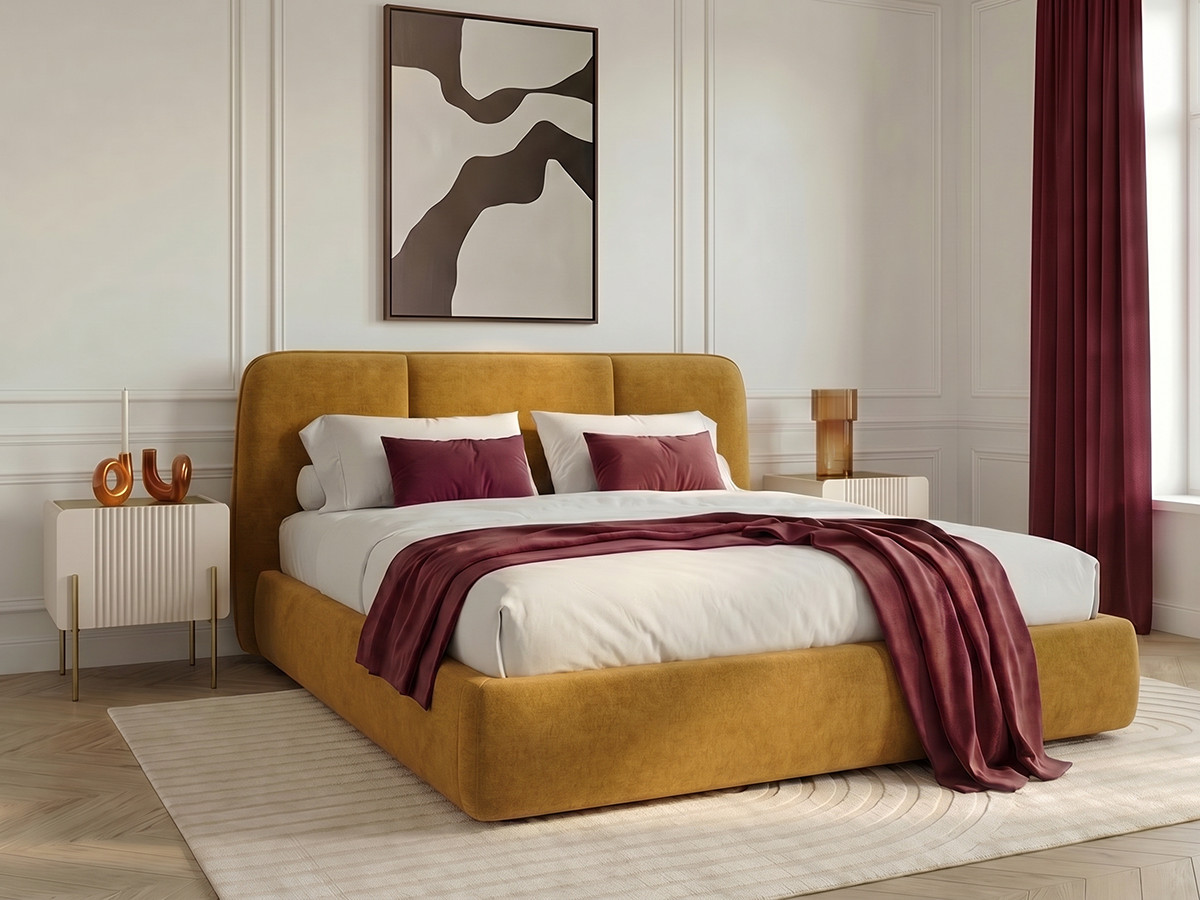 Lit coffre électrique MOONA velours lisse jaune — vue 4