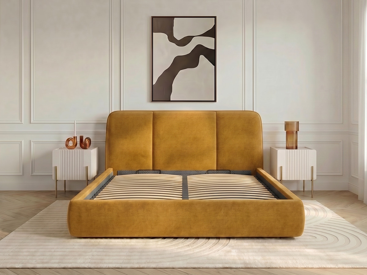 Lit coffre électrique MOONA velours lisse jaune — vue 6