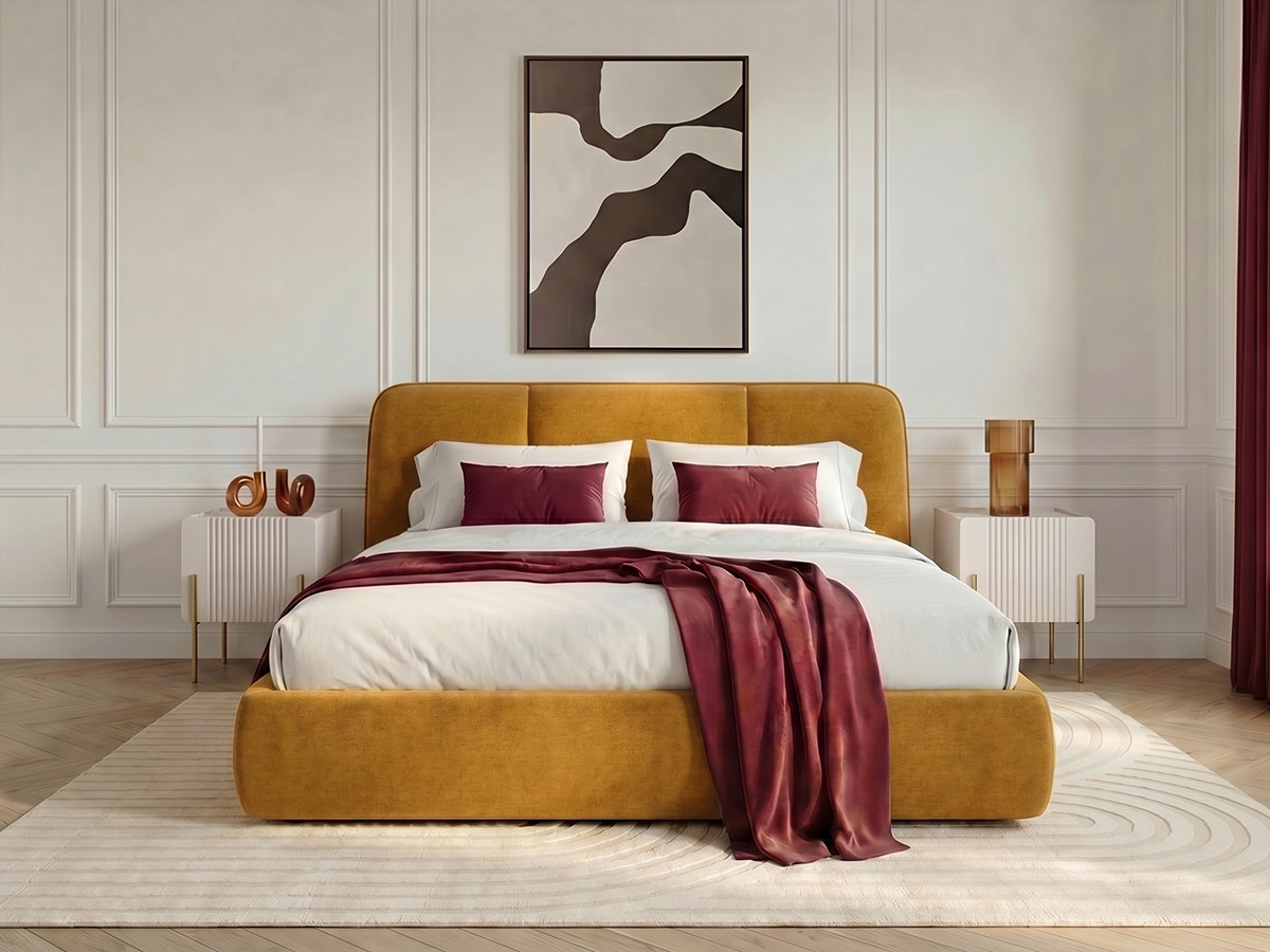 Lit coffre MOONA velours lisse jaune