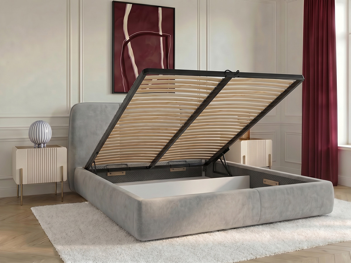 Lit coffre MOONA velours lisse gris — vue 5